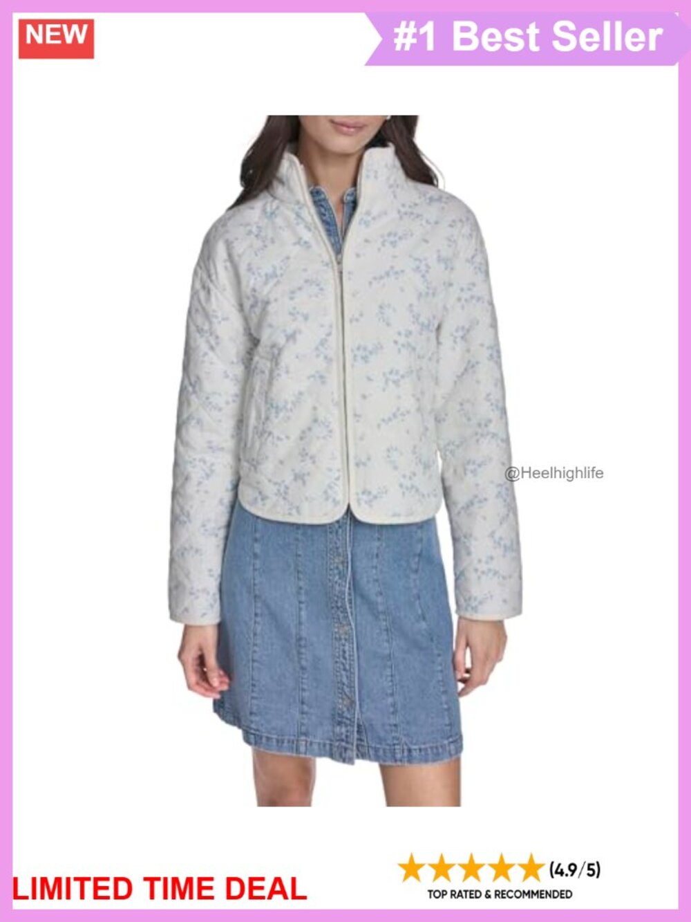 Diamond Quilted Cotton Lightweight Jacket Full Zip Stand Collar